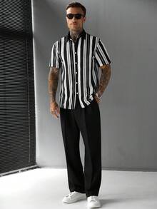 SLATEMANN Men's Casual Mesh Patchwork Street-Style Shirt - Black and White - View 7