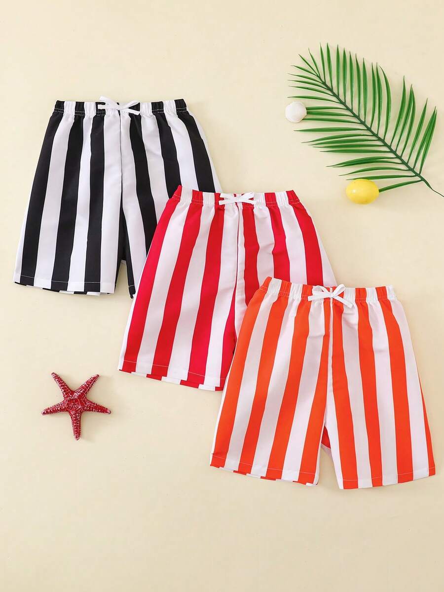 SHEIN Bộ 3 quần bơi thể thao kẻ sọc dáng casual cho bé trai, thích hợp đi biển, nghỉ hè. - Nhiều màu - Xem 1