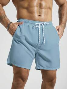 Palasendo Pantalones cortos de playa casuales de unicolor para hombres - Celeste - Ver 5