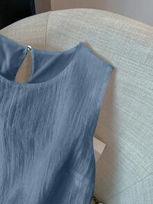 GlowEve CURVE Plus Size Women Solid Color Round Neck Casual Versatile Tank Top - Dusty Blue - View 4