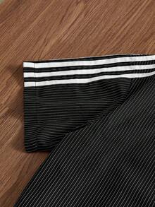 SWAVVY Men's Striped Patchwork Casual Versatile Daily Wear Shirt - Black - View 6