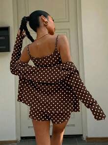 Muchica Brown Polka Dot Print Casual Knit 2 Pieces Set For Women,Summer Outfits For Women - Multicolor - View 2