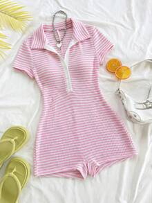 Soleia Striped Casual Jumpsuit For Women, Suitable For Valentine's Day, Vacation, Date, Beach - Pink - View 6