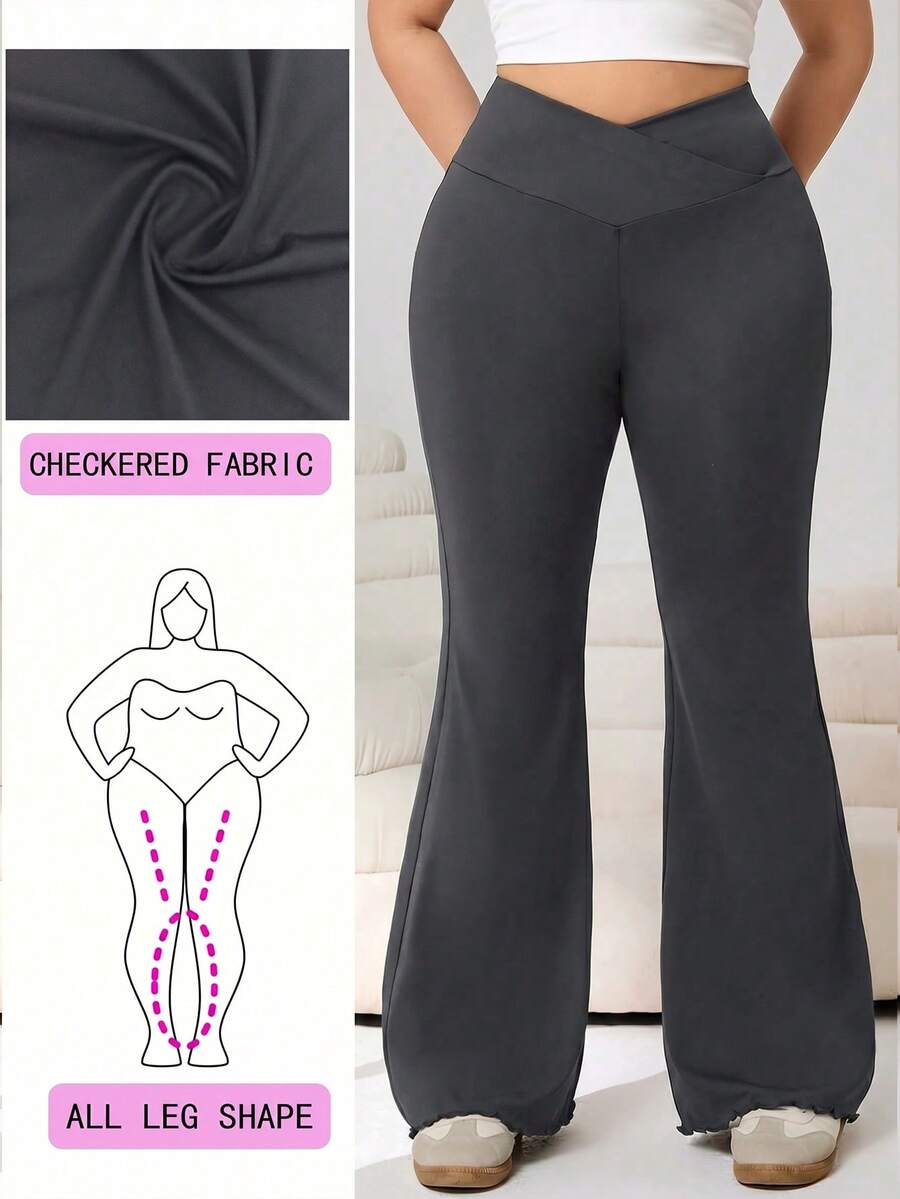 Solflare Plus Size Solid Color Minimalist Flare Pants - Dark Grey - View 1