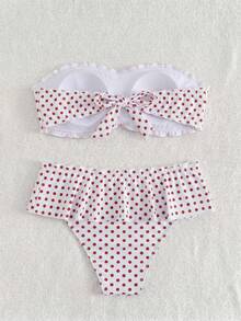 Swim Mod 女士印花抹胸比基尼套装，休闲低腰荷叶边短裙，度假泳装 - 彩色 - 查看 4