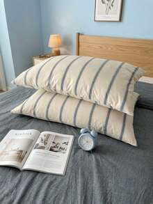 Joivida 3pcs 100% Polyester Vintage Boho Style Ins Minimalist Stripe Printed Duvet Cover Set, 2 Pillowcases + 1 Duvet Cover (No Fitted Sheet, No Inner Core), All-Season Available, Machine Washable - Endless Grey - View 3