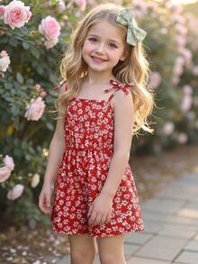 Emery Rose Kids Emery Rose Kids 小女孩碎花吊带连体衣 - 紅色 - 查看 2