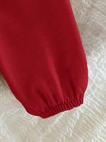 Newborn Baby Girl Cute Casual Versatile Bowknot Cap Sleeve Jumpsuit - Burgundy - View 6