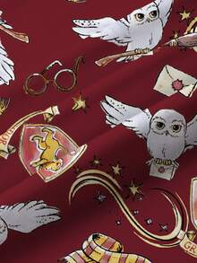 HARRY POTTER X SHEIN 青少年男孩卡通猫头鹰印花圆领短袖休闲T恤 - 白色 - 查看 6