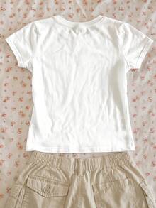 Retro Sunflower & Seashell Marine Life Print, Ballerina Style, Girly, Tween Girls Slim Fit Casual Comfortable Round Neck Long Tee, Suitable For Summer - Multicolor - View 2