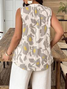 Weeklong Plus Size Women Spring/Summer Placement Print Sleeveless Casual Vacation Shirt Blouse - Multicolor - View 2