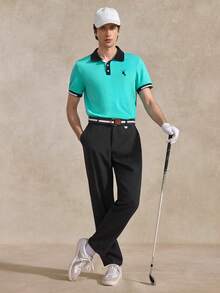 Courvante 男士單排扣休閒短袖 Polo 正裝襯衫，夏季棉質，適合網球與高爾夫，男友款 - 綠色 - 查看 7