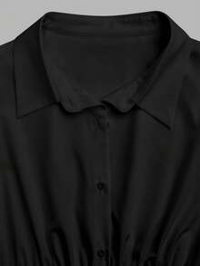 Sweetra Bộ áo liền quần tay dài cổ polo màu trắng tối giản, kiểu dáng thanh lịch, đa năng, ôm sát eo, tôn dáng. - màu đen - Xem 4