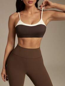 Silquee Women's Contrast Color Everyday Fitness Sports Bra - Brown - View 6