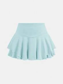 SHEIN Tween Girls' Solid Color Casual Versatile Daily & Sports Skort - Mint Green - View 6