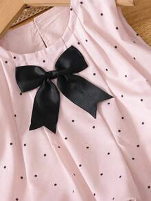 SHEIN Genkimix Kids 2 pièces Ensemble Top sans manches décontracté avec décoration de nœud et short décontracté de couleur unie pour filles Genkimix - Rose bonbon - Voir 7