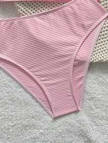 SHEIN Bộ bikini hai mảnh kẻ sọc hồng dành cho thiếu nữ, thích hợp cho kỳ nghỉ biển. - Hồng - Xem 5