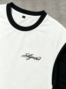 Manfinity Hypemode 男士休閒對比色短袖T恤與短褲套裝，夏季，度假 - 彩色 - 查看 3