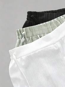 Set Of 3 High-Waisted Loose Straight-Leg Trousers With Drawstring And Pockets, Solid Color And Versatile, Suitable For Spring/Summer - Olive Green - View 9