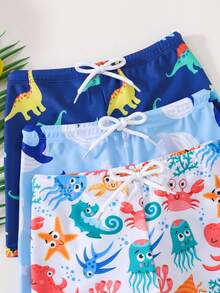 Cozy Pixies Bộ 3 món cho bé trai, áo tắm in hình cá voi, sinh vật biển và khủng long dễ thương, thích hợp cho bãi biển, kỳ nghỉ và lướt sóng. - Nhiều màu - Xem 4