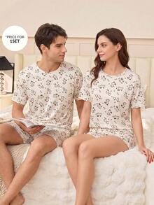CoupledUp Men's Cute Dog Print Short Sleeve Shorts Pajama Set - Multicolor - View 6