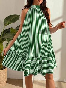 SHEIN Striped Sleeveless Spaghetti Strap Dress - Green - View 4