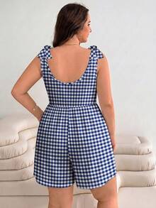 Solflare Plus Size Vacation Style Tie-Up Bow Jumpsuit, Spring/Summer - Blue - View 2