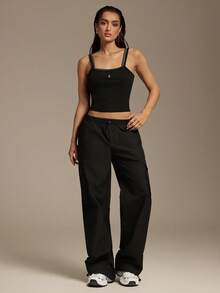 Silquee Áo camisole thể thao nữ in chữ, kiểu dáng thường ngày, thích hợp cho tập luyện thể thao. - màu đen - Xem 2
