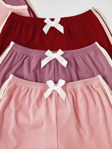 Snug Zone 6pcs/Set Women Contrast Trim Casual Camisole And Shorts Pajama Set, Multi-Color - Multicolor - View 5