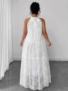 Elenzga Women Plus Size White Sleeveless Cold-Shoulder Romantic & Elegant Dress - White - View 2