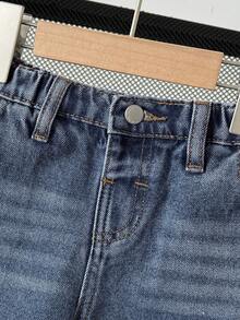 Quần jean denim ống đứng rộng màu xanh dương cho bé trai - Rửa tối - Xem 4