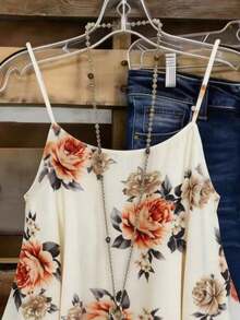 Linhara Blusa de verano elegante con estampado floral y cuello halter para mujer de talla grande - Albaricoque - Ver 4