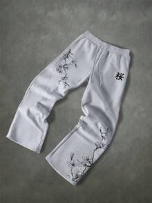 Chillumni 男士休闲运动印花抽绳运动裤 - 灰色 - 查看 4