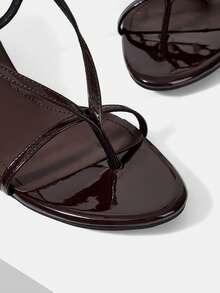 Mnmlis Women Shoes Summer Cross Strap Metal Buckle Square Heel Vintage Patent Leather Sandals Commuter Dinner - Brown - View 4