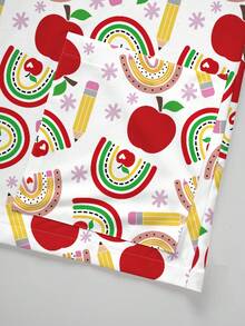 PopScrub Women's Nurse Scrub Uniform Top With Apple, Rainbow, Pencil Cartoon Patterns, V-Neck Short Sleeve Design With Pockets And Side Slits, Cute Scrub Top, Nursing Scrub Uniform Top - White - View 3