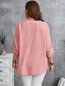EMERY ROSE Camisa casual con botones y media cartera para mujer de talla grande - Rosa - Ver 8
