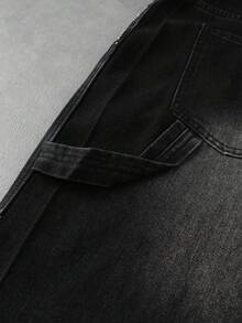 ROMWE MEN Street Life Men's Street Fashion Rhinestone Distressed Denim Shorts - Black - View 7
