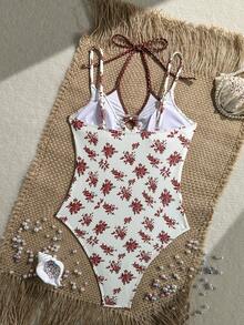 Swim Mod Women's Summer Beach Vacation Floral Print Twist Front One-Piece Swimsuit - Multicolor - View 2