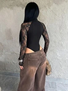 Dayanna Comas 女士春夏音乐节派对透气网纱弹力连体衣，情人节 - 黑色 - 查看 5