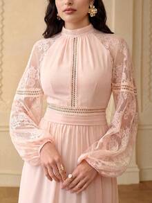 ZEYLAH Đầm chữ A phối ren trang nhã, lãng mạn, thích hợp cho mùa xuân/hè. - Hồng - Xem 3