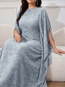 Al Najma 大码女式镂空圆领蝙蝠袖宽松阿拉伯传统长裙 - 藍色 - 查看 3