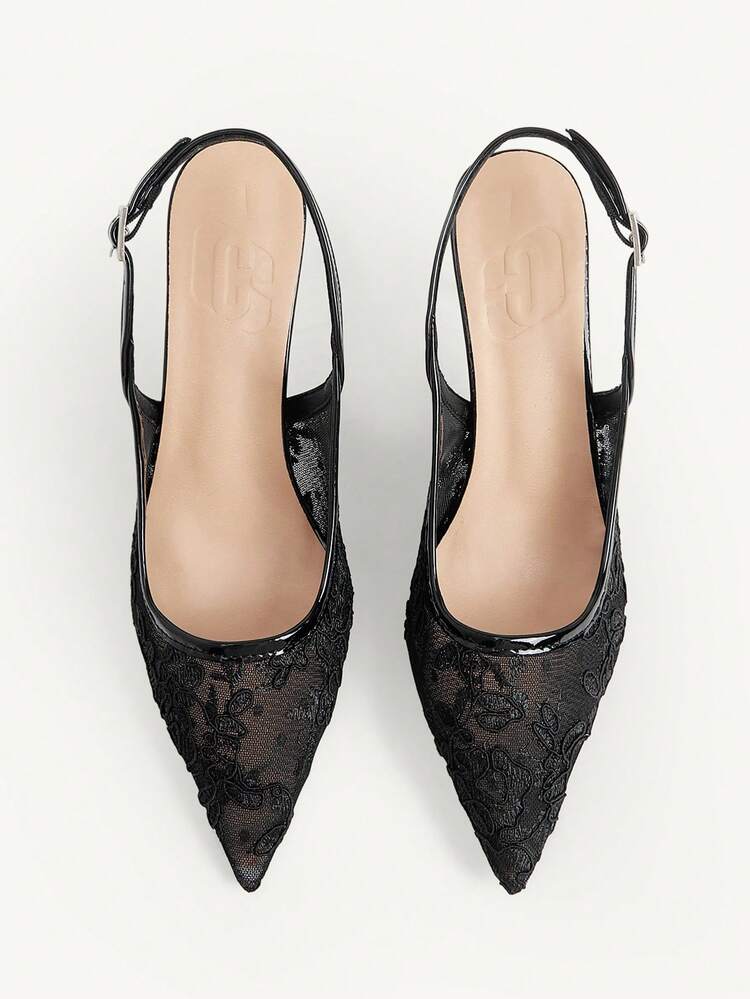 CUCCOO CHICEST Women Shoes Pointed Stiletto Black Lace Mesh Fashion Commuter Versatile Elegant Sexy Women's High Heel Shoes Slingback Shoes Women's Shoes