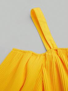 EMERY ROSE Jumpsuit Wanita Model Off-Shoulder Lengan Mengembang dengan Rumbai dan Kaki Lebar, Warna Kuning Muda untuk Liburan Musim Gugur - Kuning - View 3