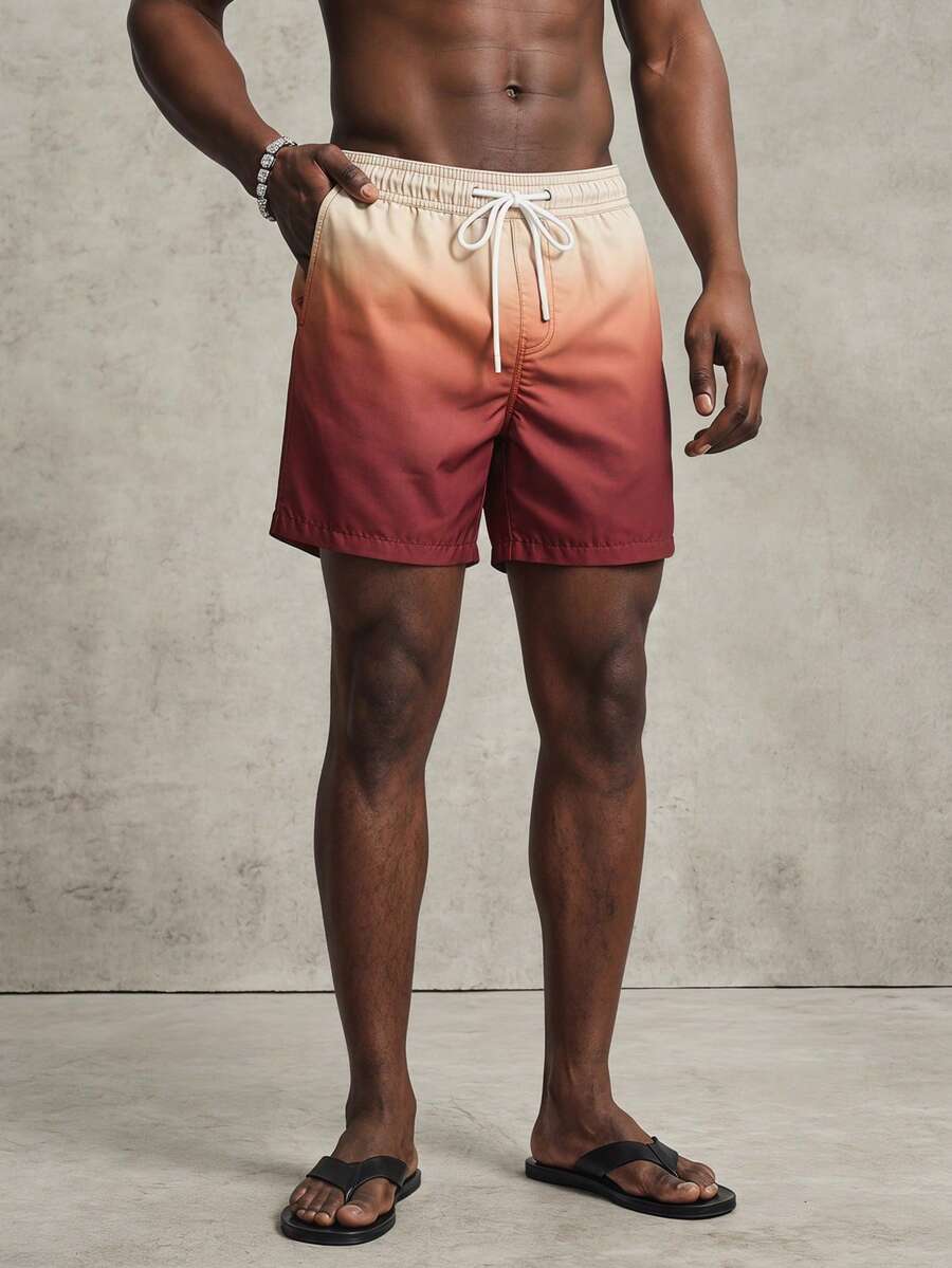PAVTROS Men's Gradient Drawstring Casual Beach Shorts Matching Bathing Suit For Men And Women Swim Vacay Summer Outfits For Women Matching Bikini Set Couple Holiday / Vacation / Beach / Hawaii / Tropical / Swim /  Bathing - Coffee Brown - View 1