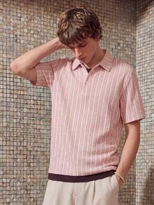 Manfinity Men's Striped Short Sleeve Casual Commuter Polo Shirt, 2000s Style - Pink - View 4