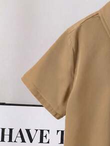 SHEIN Boys' Casual Comfortable Contrast Color Short Sleeve Shirt - Khaki - View 5