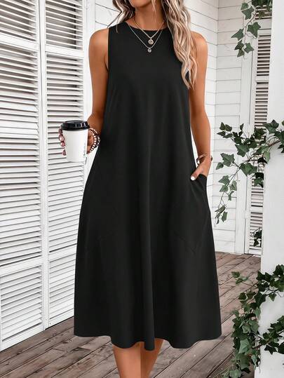 EMERY ROSE Solid Slant Pocket Tank Dress