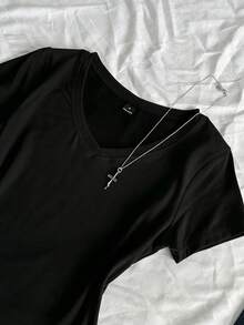 SHEIN EZwear 3件装女士夏季V领紧身T恤，朋克亚文化动漫纯色基础款V领短袖修身T恤 - 彩色 - 查看 5