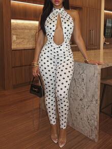 Slaydiva Bộ jumpsuit không tay, ôm sát, hở lưng, họa tiết chấm bi đen trắng gợi cảm và quyến rũ cho mùa Xuân/Hè này hoàn hảo cho Ngày Valentine, các buổi hẹn hò, tiệc tùng, tụ họp, ngày lễ, buổi hòa nhạc, hộp đêm, đi chơi hàng ngày, lễ đón năm mới, bữa ăn sáng muộn, kỳ nghỉ, khách dự đám cưới và các dịp khác. - Đen và trắng - Xem 2