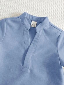 SHEIN 男婴夏季休闲衬衫短裤两件套，休闲装 - 霧霾藍 - 查看 8